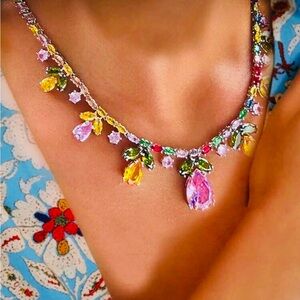 Nwt Vibrant Gemstone Necklace with Pink and Yellow Accents